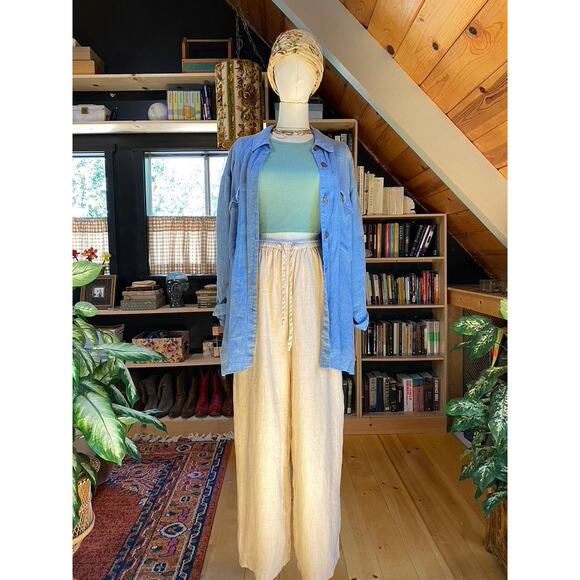 Linen Pants Cream Oat Tie Waist - Picture 10 of 10